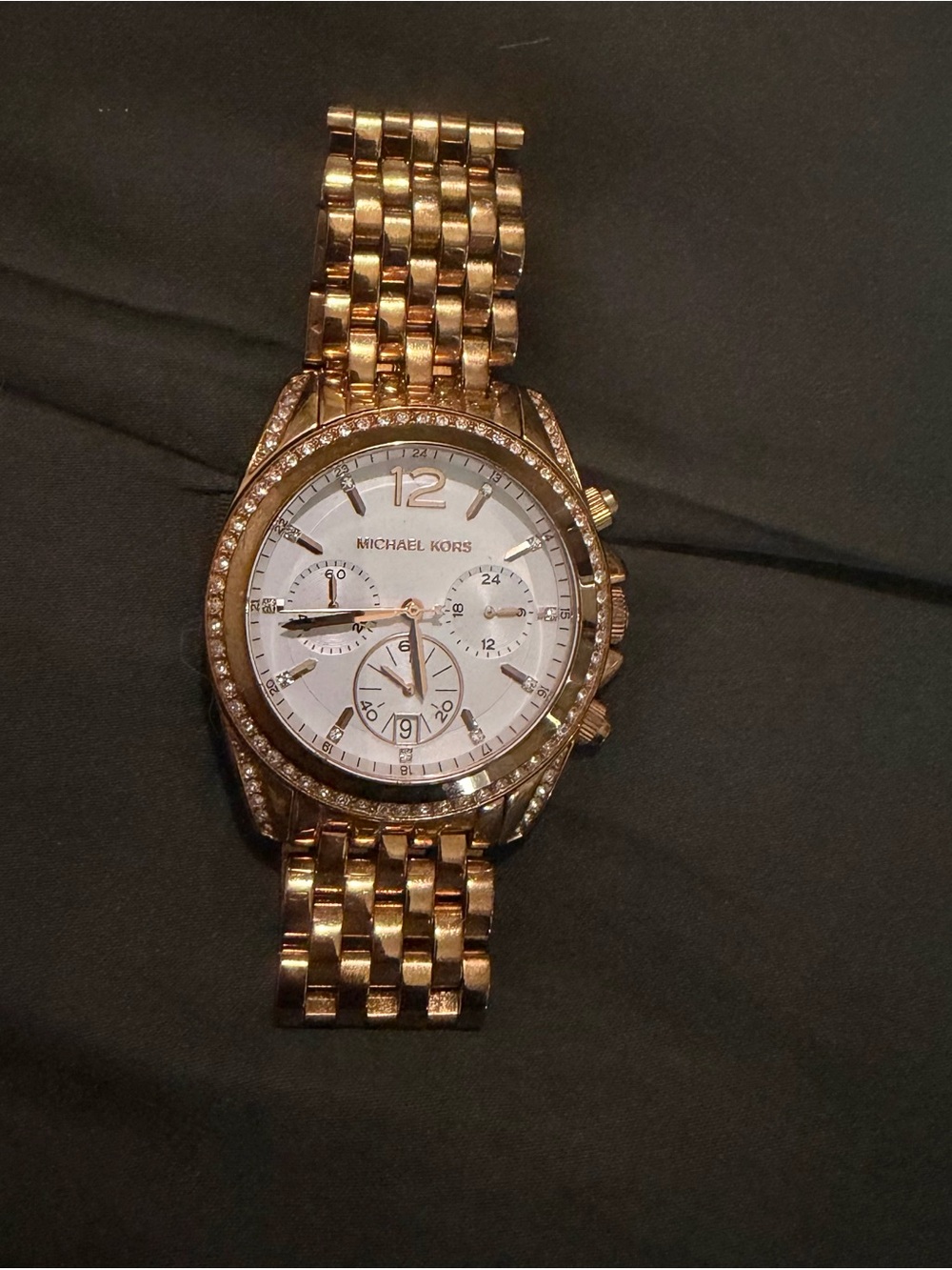Michael Kors Rose Gold Crystal-Trim Chronograph Watch with White Dial